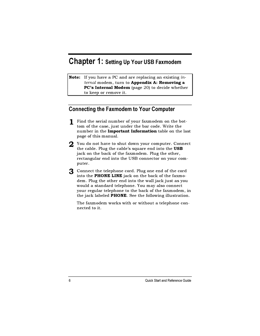 Zoom USB Faxmodem quick start Quick Start and Reference Guide 