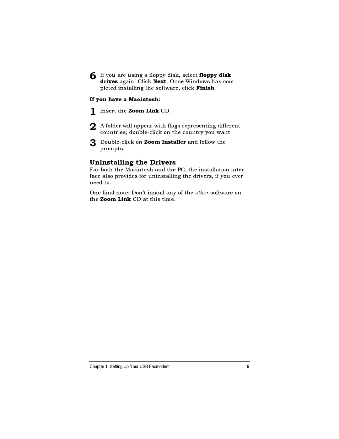 Zoom USB Faxmodem quick start Uninstalling the Drivers, If you have a Macintosh 