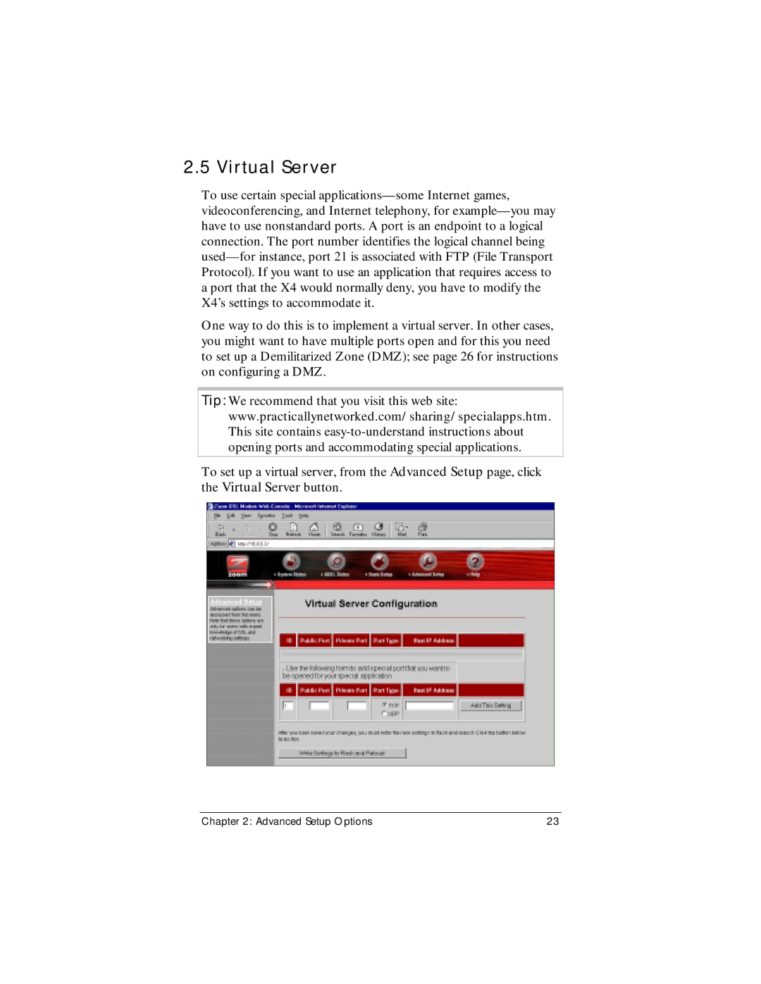 Zoom X4 manual Virtual Server 