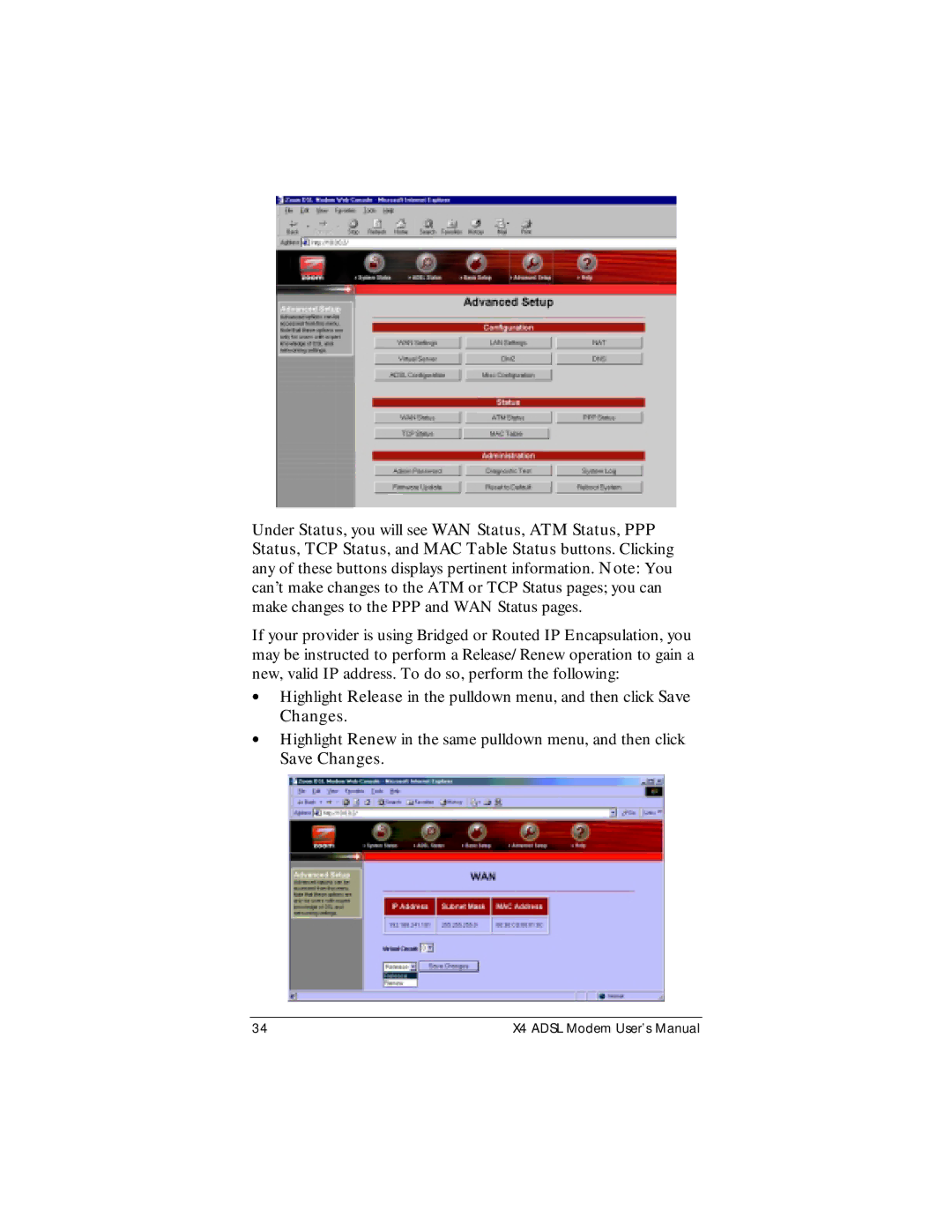 Zoom manual X4 Adsl Modem User’s Manual 