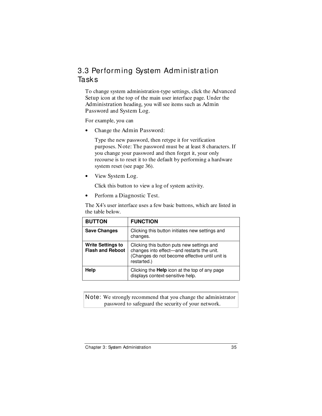 Zoom X4 Performing System Administration Tasks, Change the Admin Password, View System Log, Perform a Diagnostic Test 