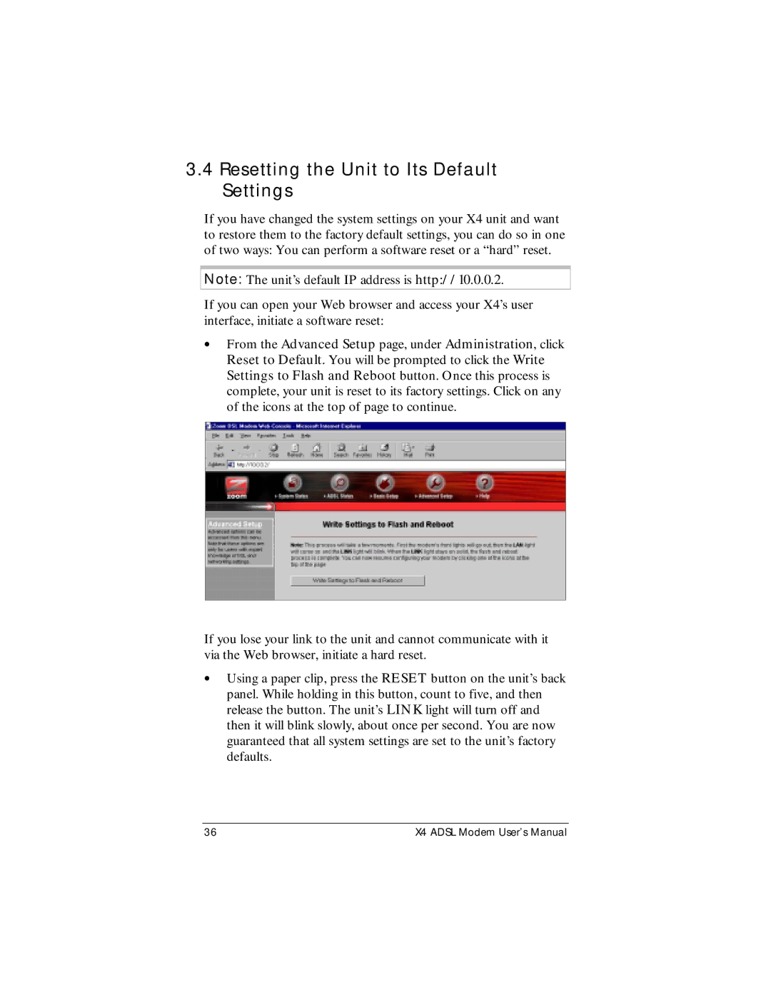 Zoom X4 manual Resetting the Unit to Its Default Settings 