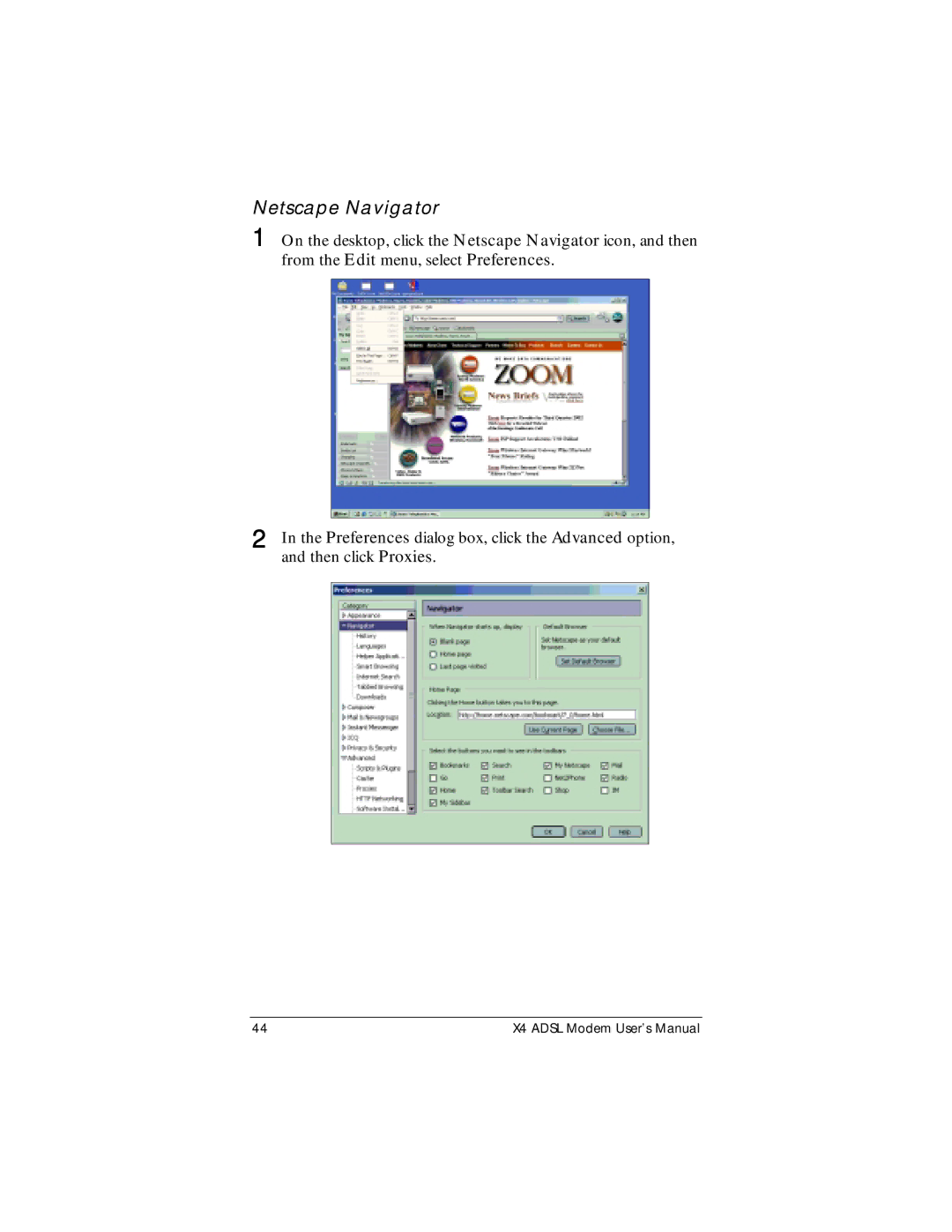 Zoom X4 manual Netscape Navigator 