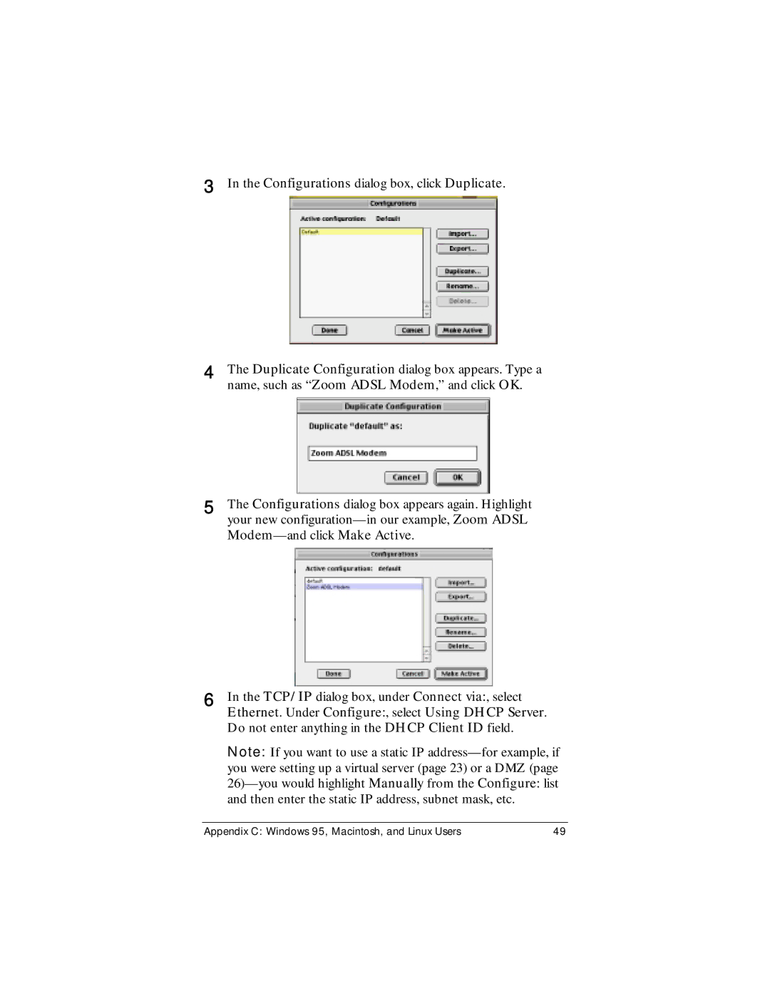 Zoom X4 manual Appendix C Windows 95, Macintosh, and Linux Users 