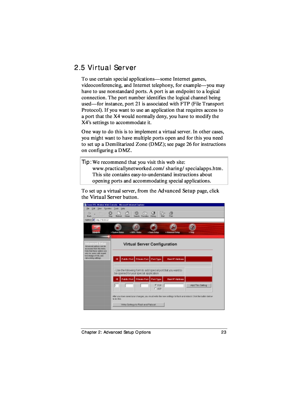 Zoom X4 manual Virtual Server 