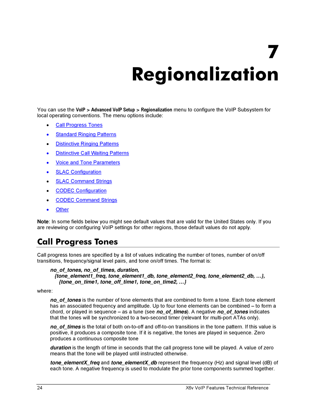 Zoom X6v VoIP manual Regionalization, Call Progress Tones 