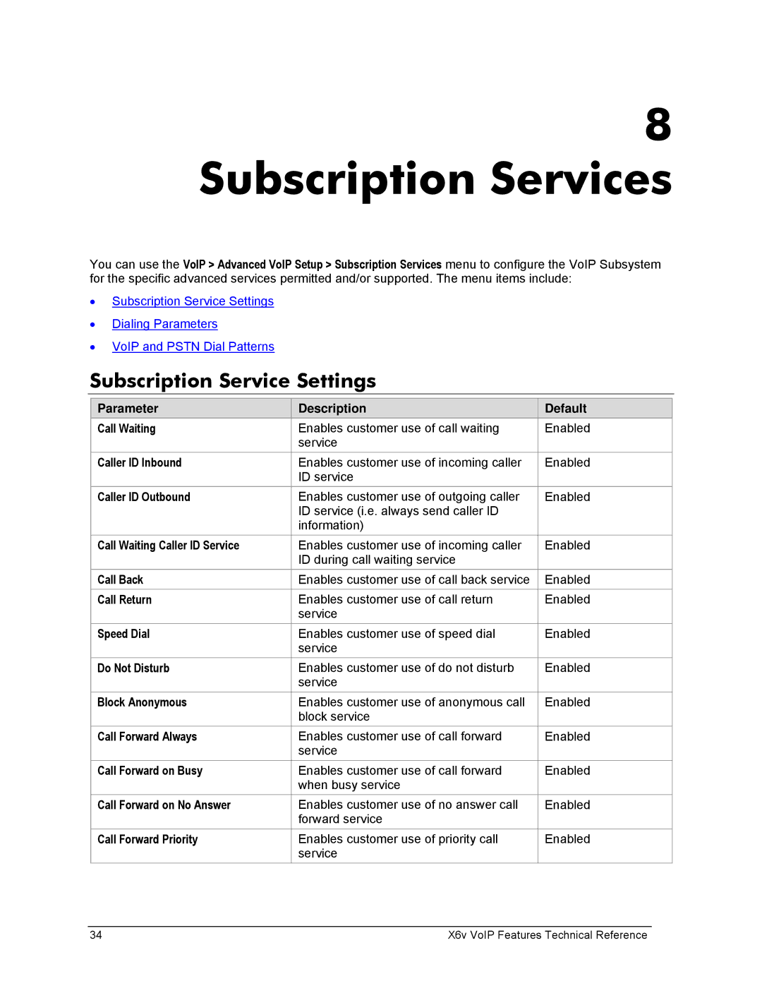 Zoom X6v VoIP manual Subscription Services, Subscription Service Settings 