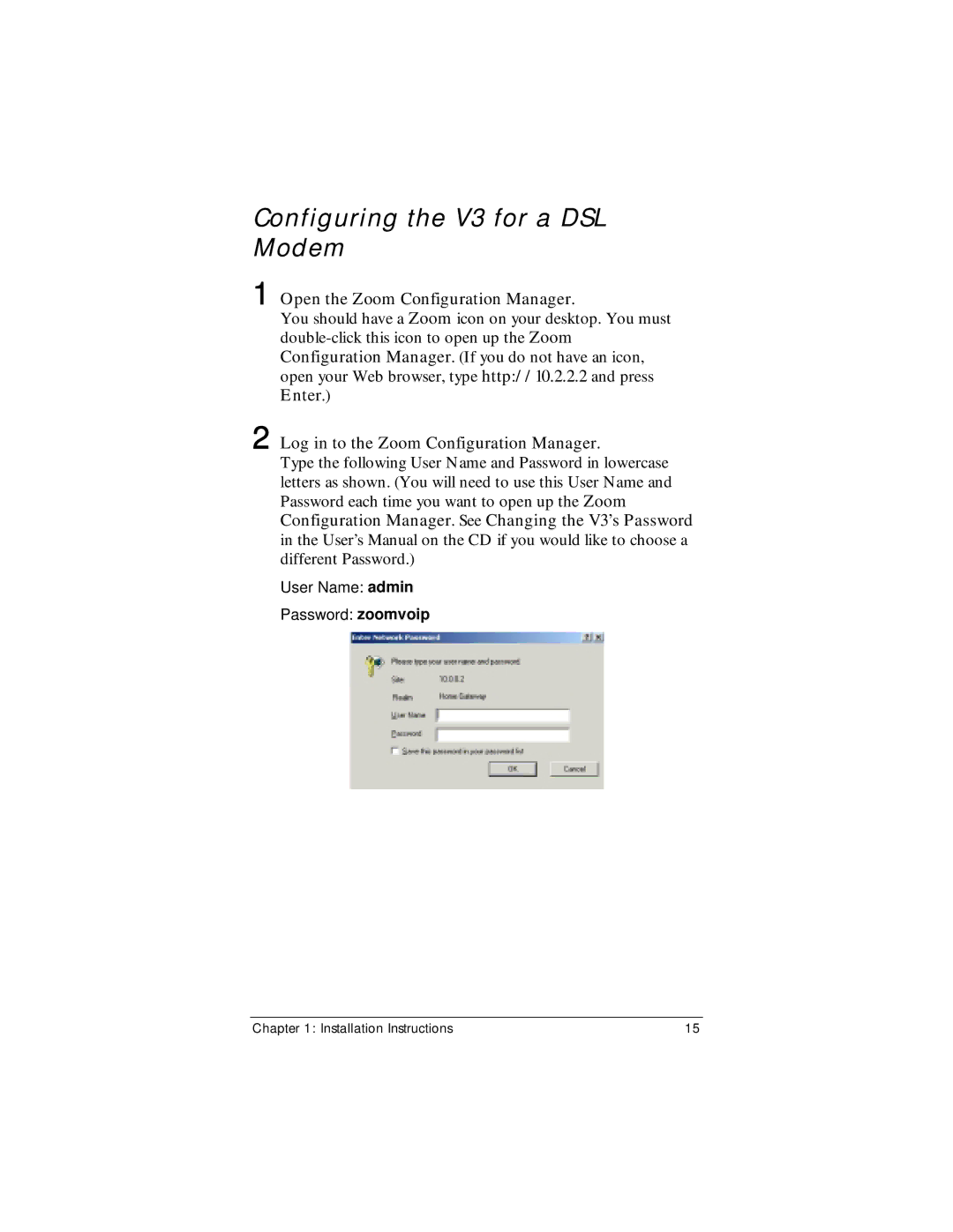 Zoom Zoom V3 manual Configuring the V3 for a DSL Modem, Open the Zoom Configuration Manager 