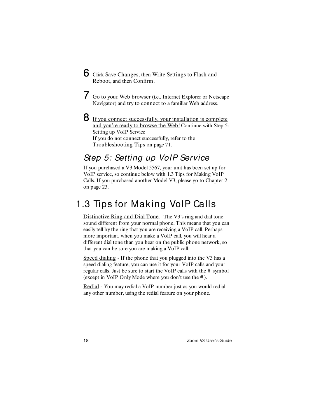 Zoom Zoom V3 manual Tips for Making VoIP Calls, Setting up VoIP Service, Troubleshooting Tips on 