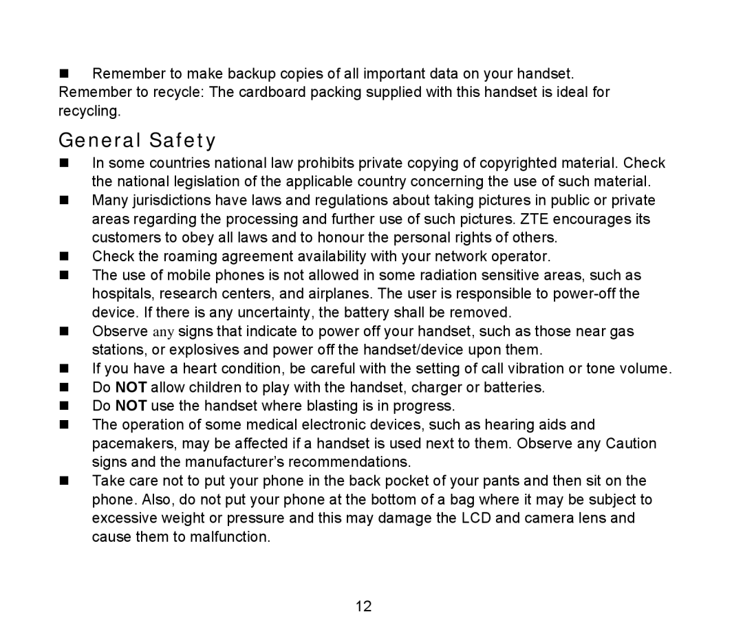 ZTE D90 user manual General Safety 