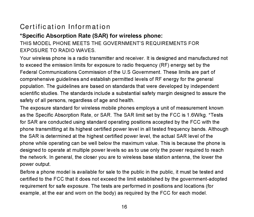 ZTE D90 user manual Certification Information, Specific Absorption Rate SAR for wireless phone 