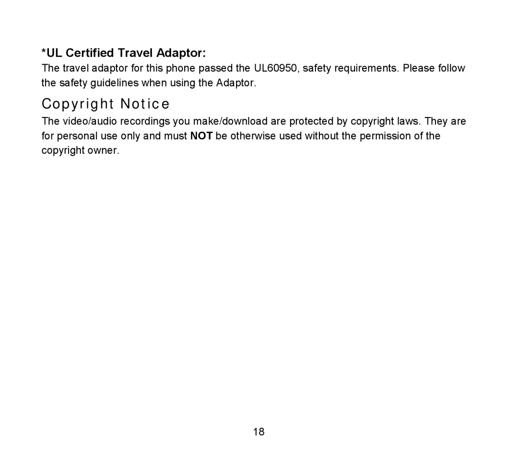 ZTE D90 user manual Copyright Notice, UL Certified Travel Adaptor 