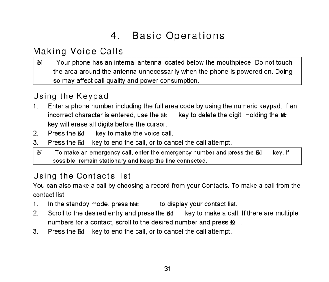 ZTE D90 user manual Basic Operations, Making Voice Calls, Using the Keypad, Using the Contacts list 