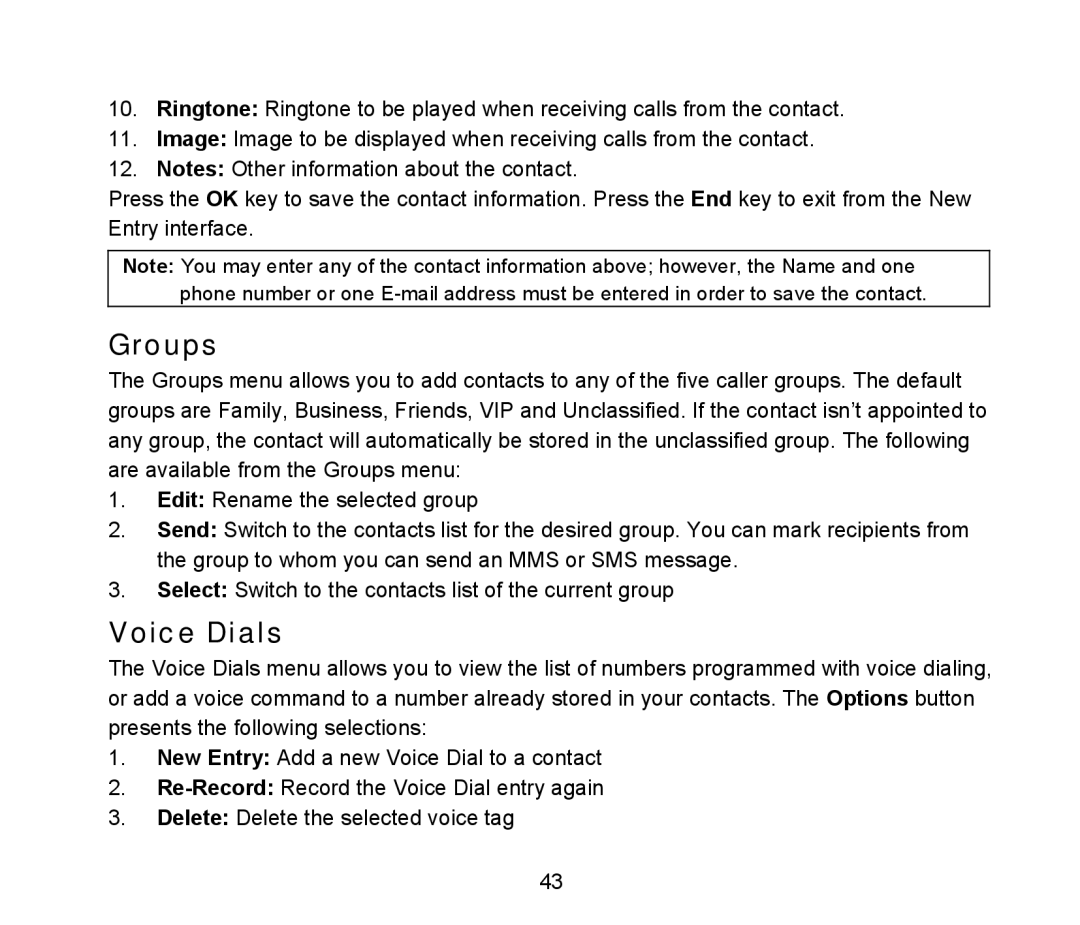 ZTE D90 user manual Groups, Voice Dials 