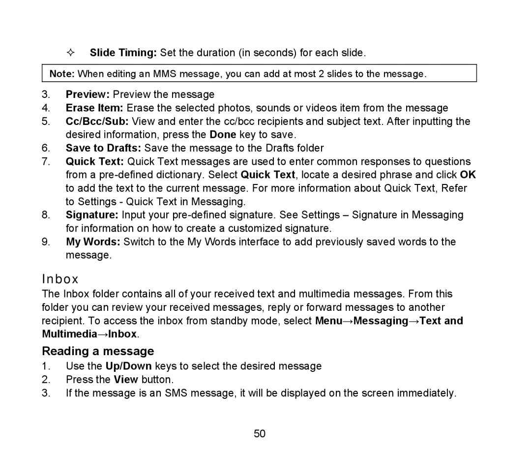 ZTE D90 user manual Inbox, Reading a message 