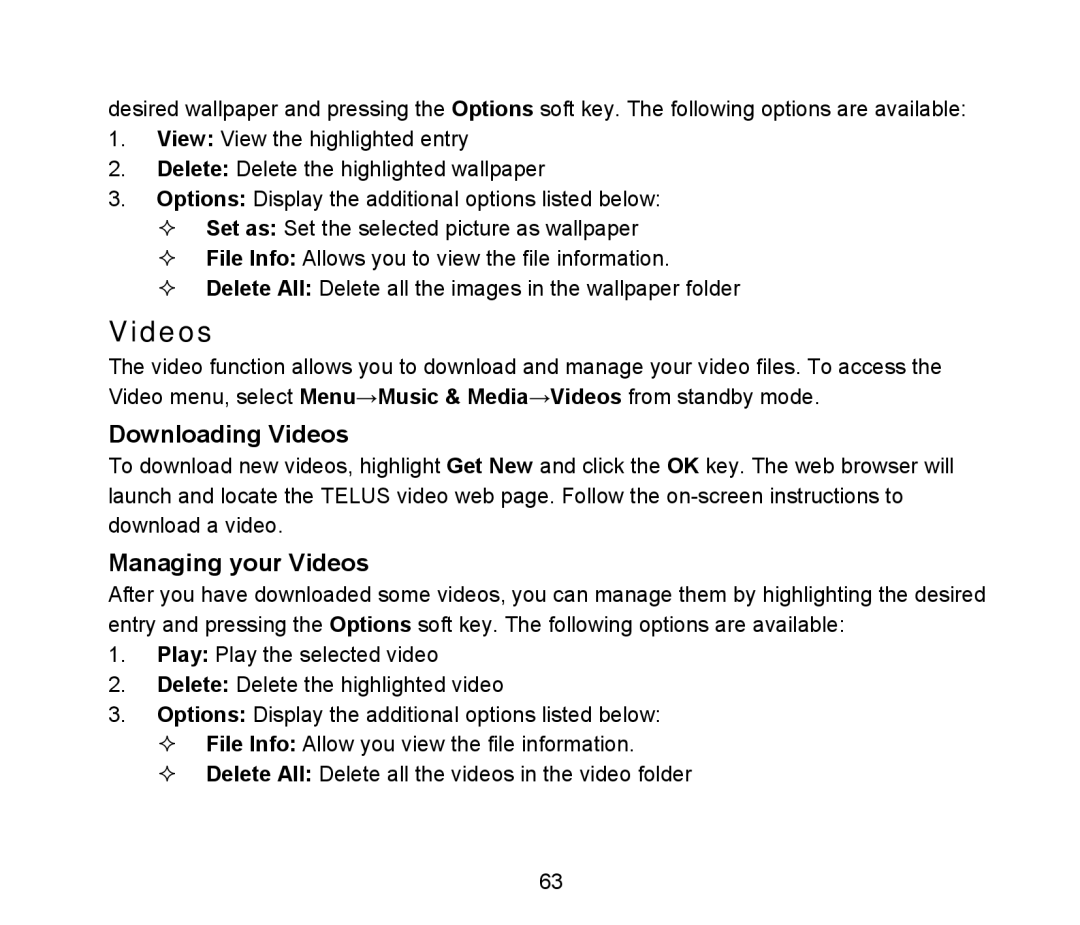 ZTE D90 user manual Downloading Videos, Managing your Videos 