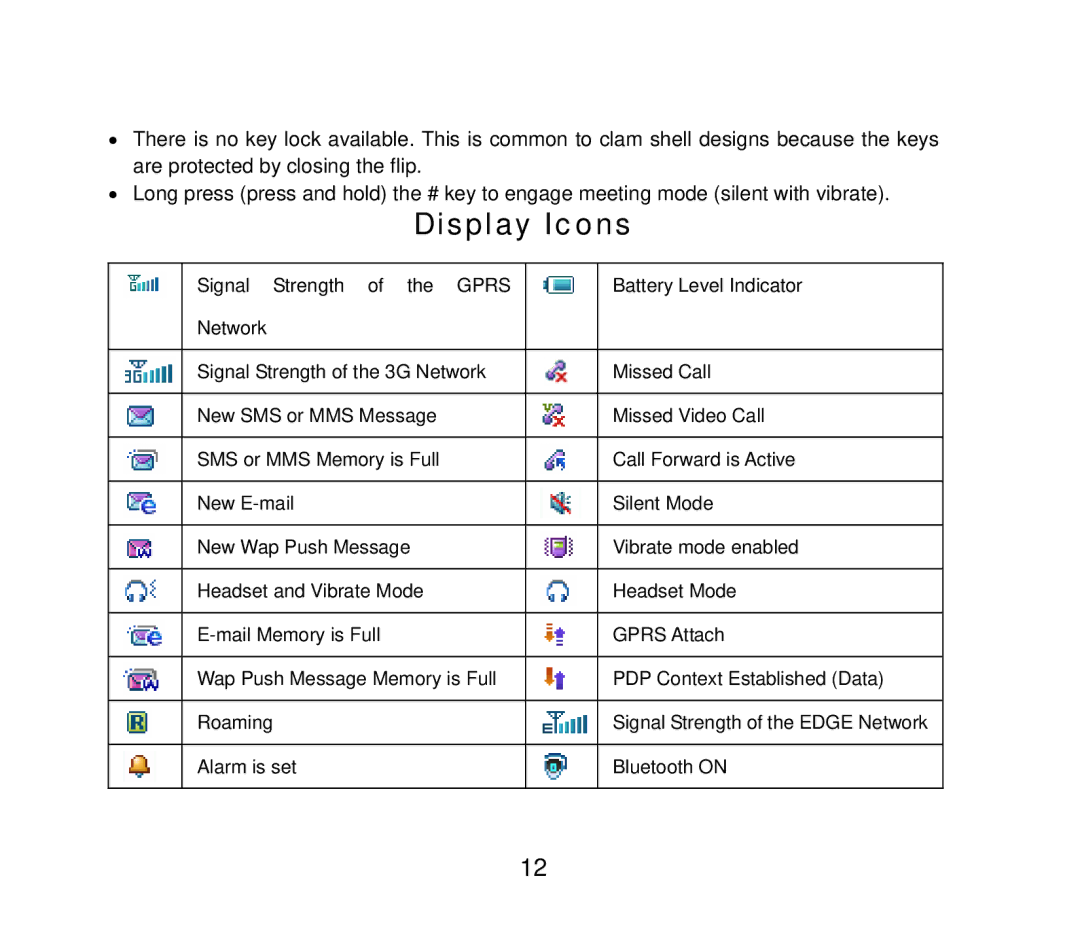 ZTE F858 user manual Display Icons 