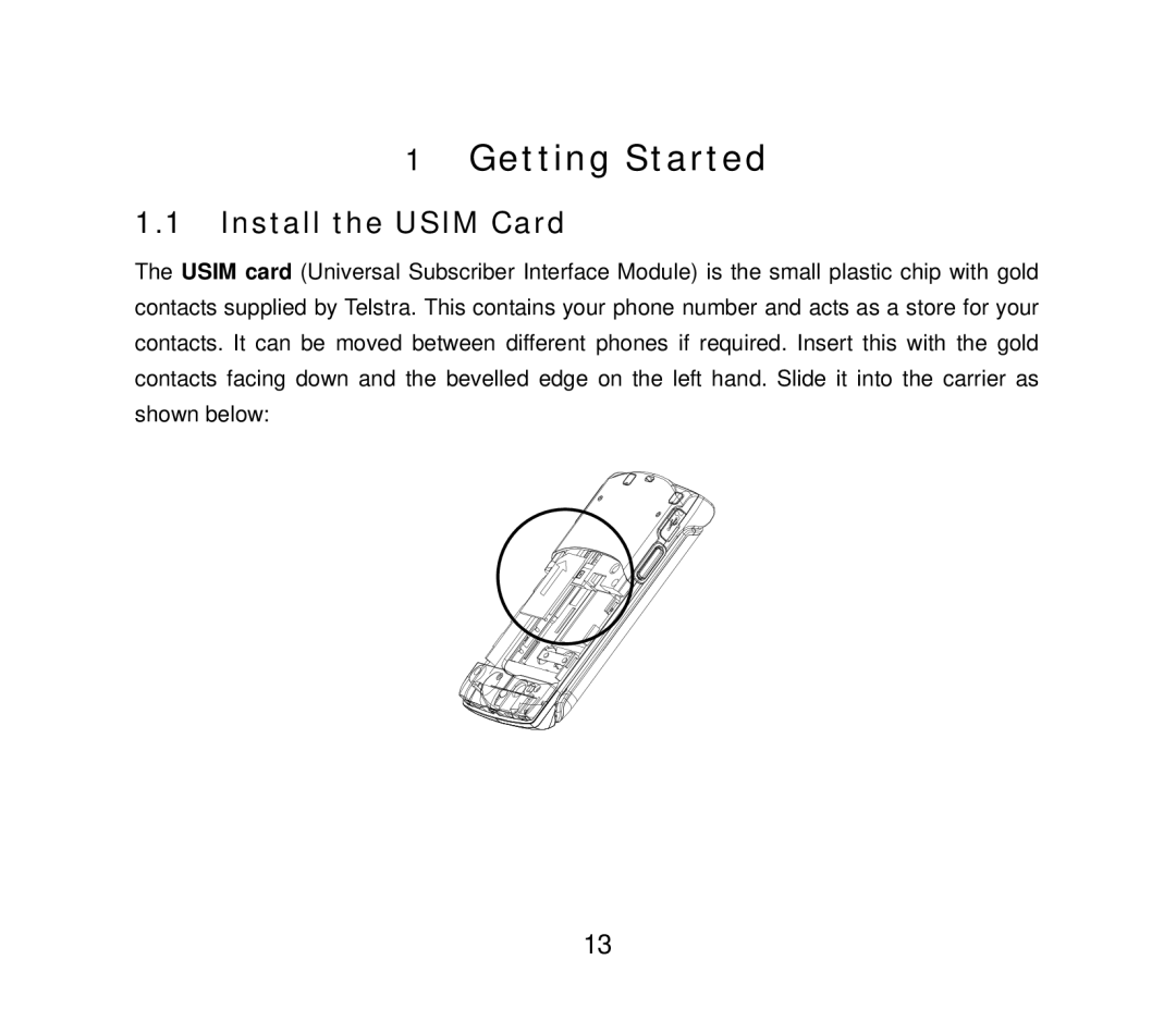 ZTE F858 user manual Getting Started, Install the Usim Card 