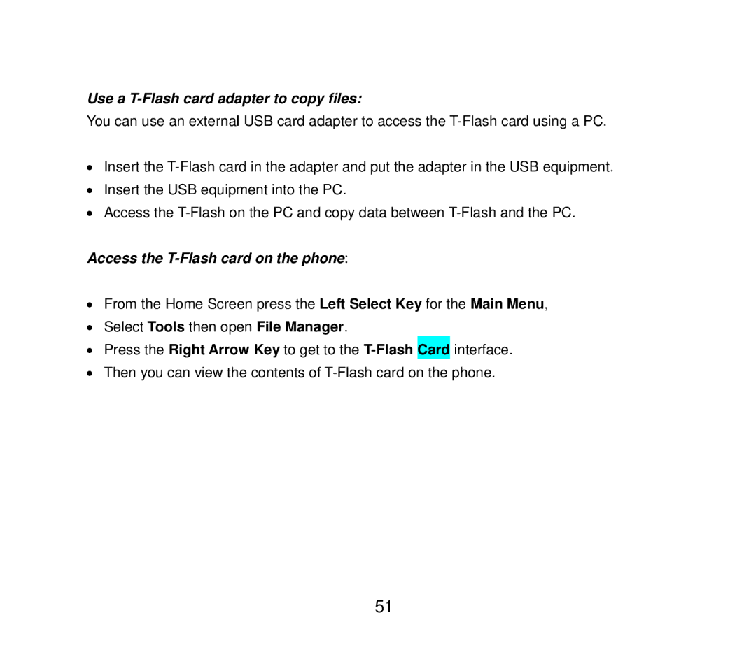 ZTE F858 user manual Use a T-Flash card adapter to copy files 