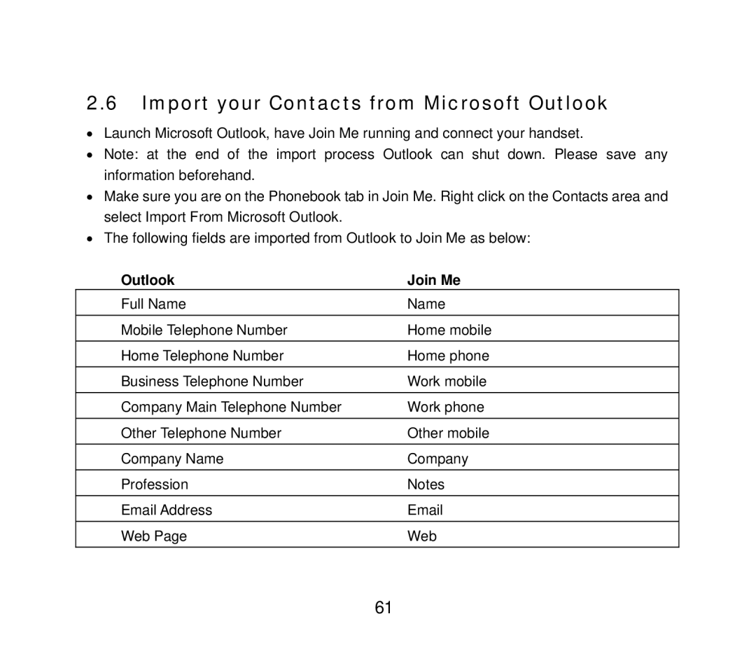 ZTE F858 user manual Import your Contacts from Microsoft Outlook, Outlook Join Me 