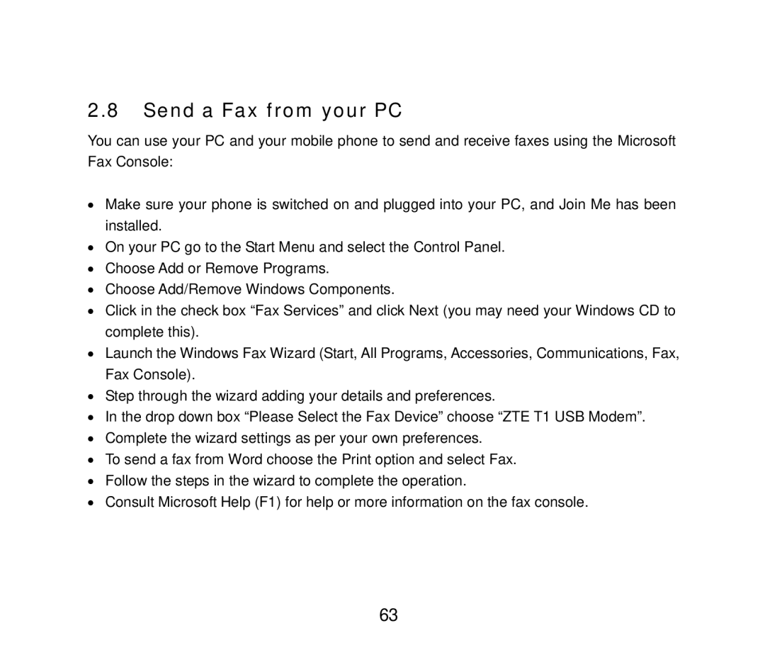 ZTE F858 user manual Send a Fax from your PC 