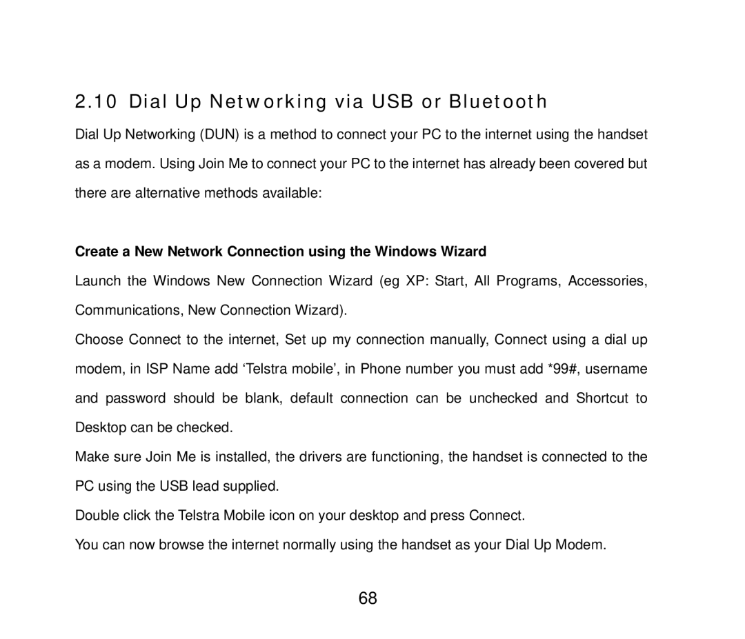 ZTE F858 user manual Dial Up Networking via USB or Bluetooth, Create a New Network Connection using the Windows Wizard 