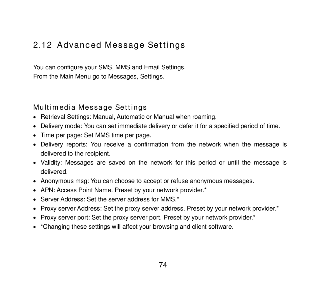 ZTE F858 user manual Advanced Message Settings, Multimedia Message Settings 