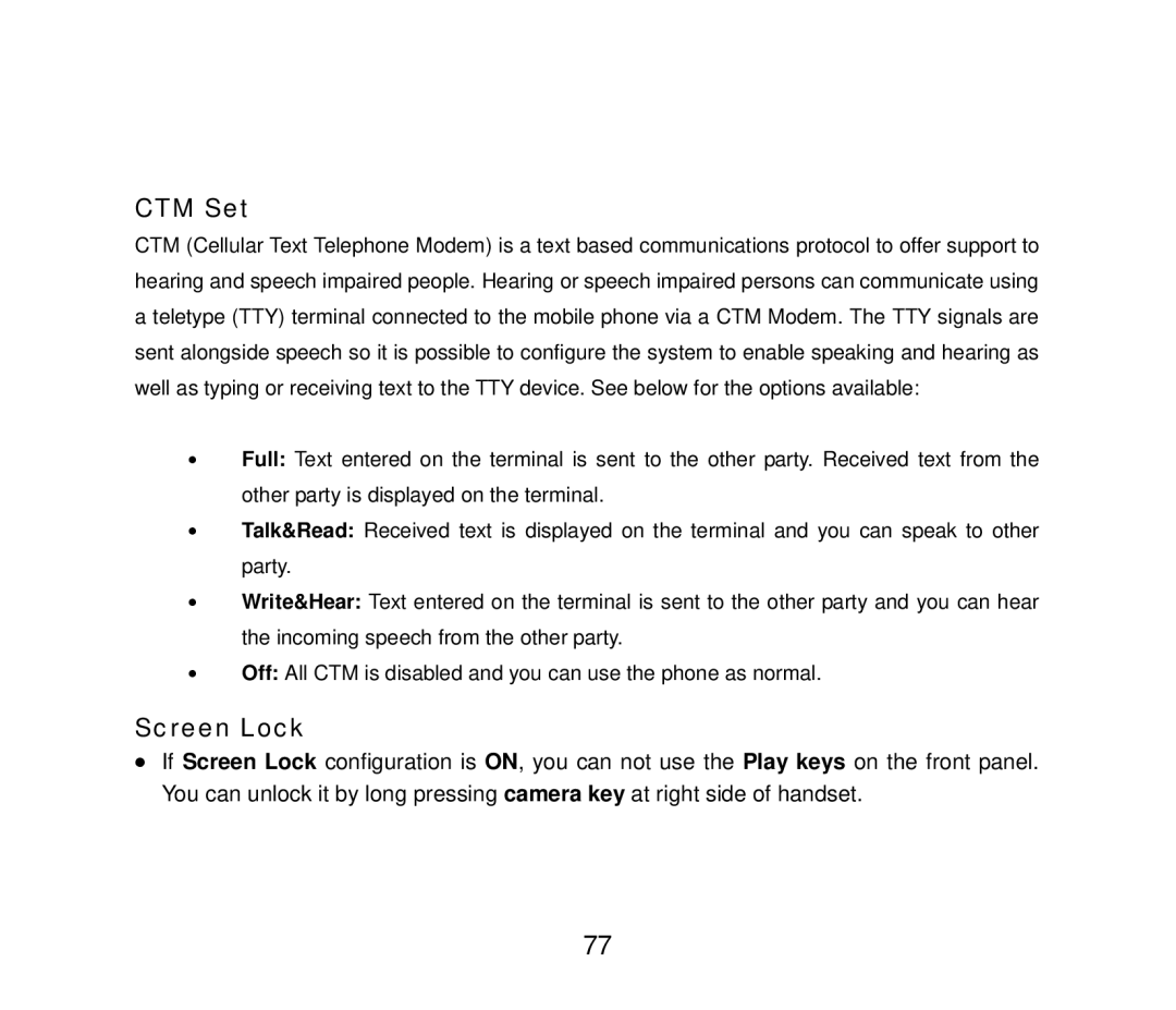 ZTE F858 user manual CTM Set, Screen Lock 