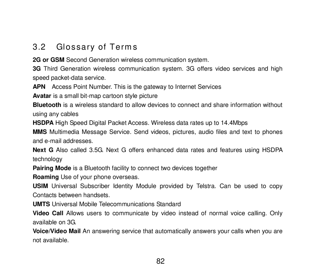 ZTE F858 user manual Glossary of Terms 