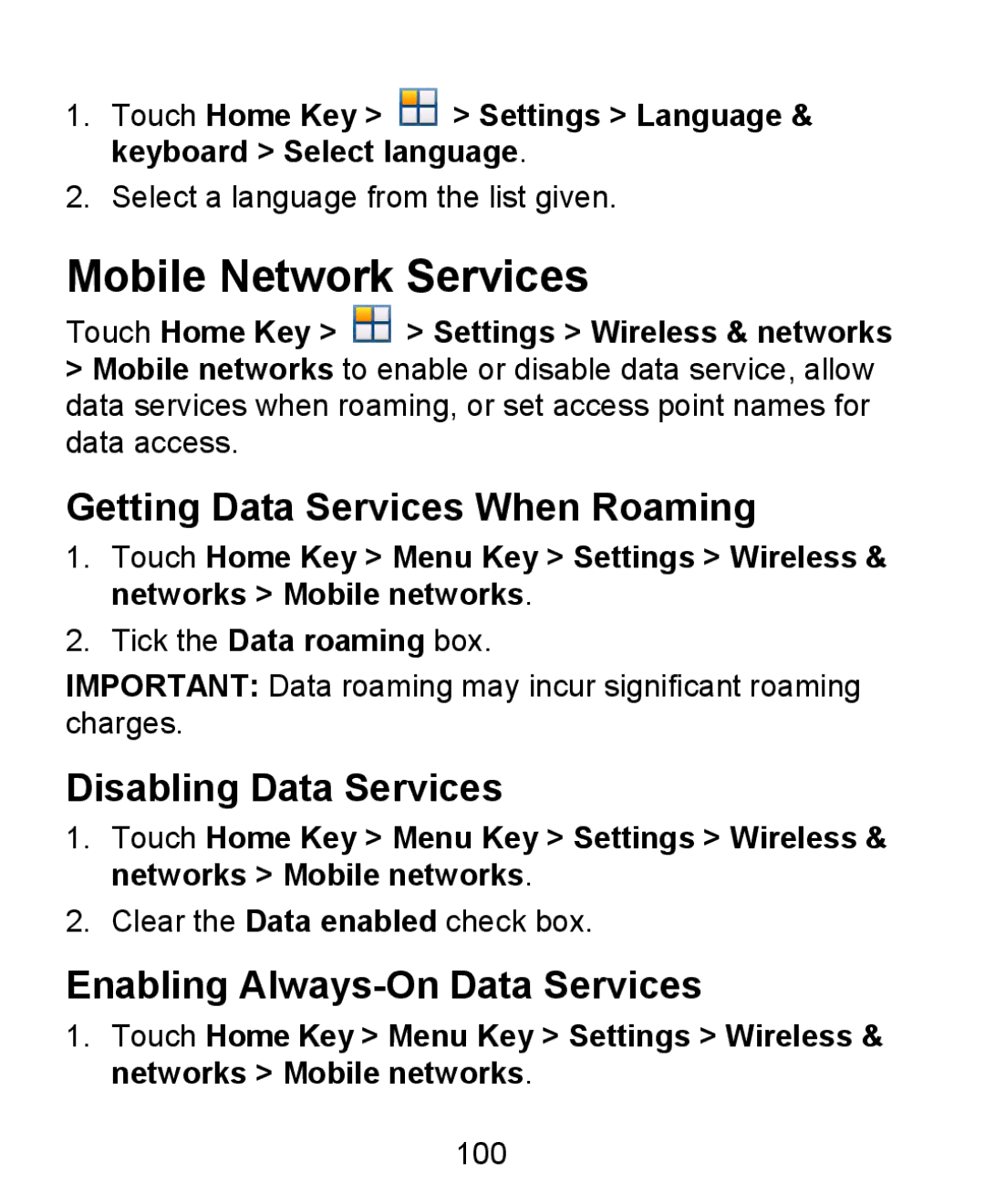 ZTE KIS user manual Mobile Network Services, Getting Data Services When Roaming, Disabling Data Services 