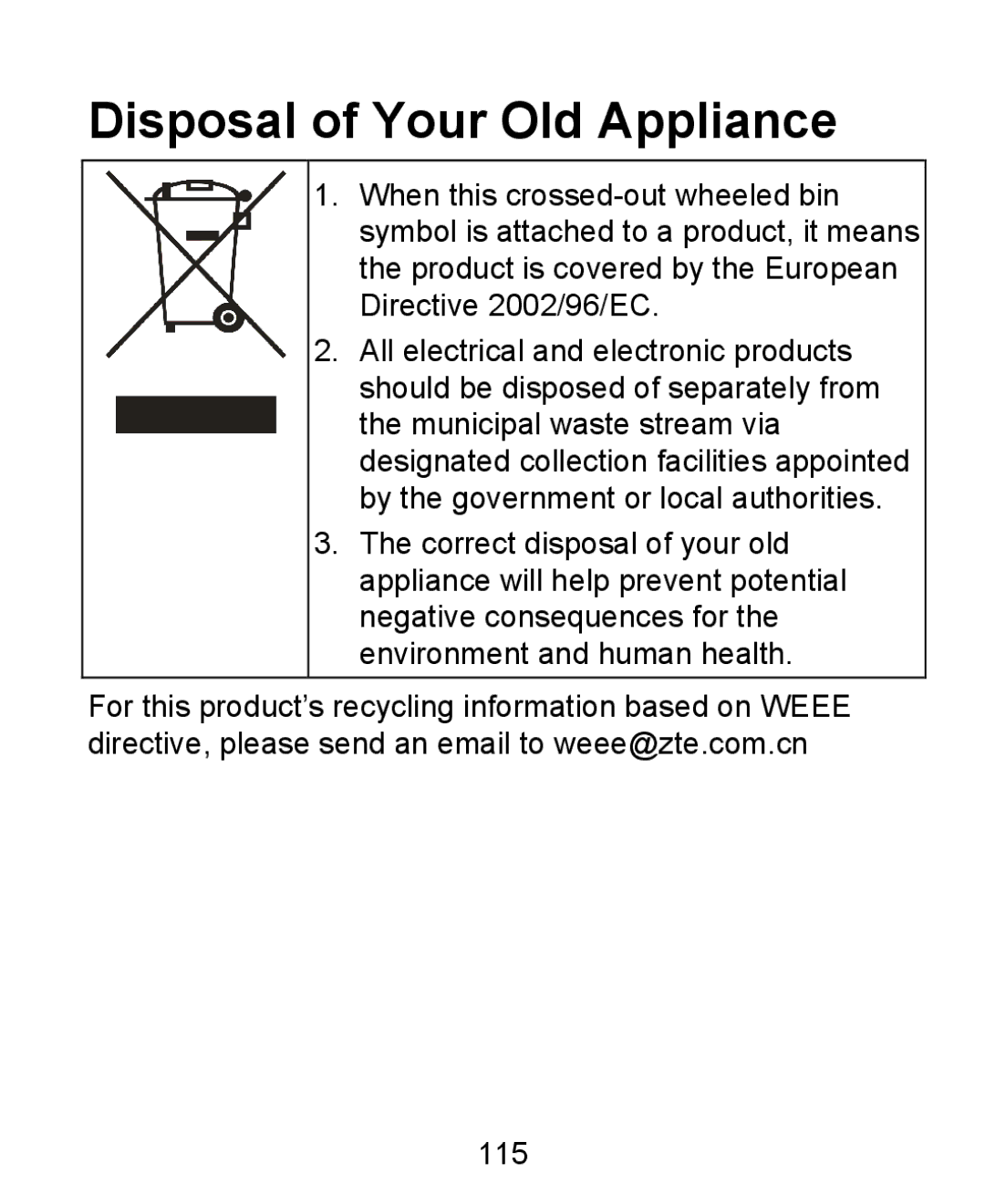 ZTE KIS user manual Disposal of Your Old Appliance 