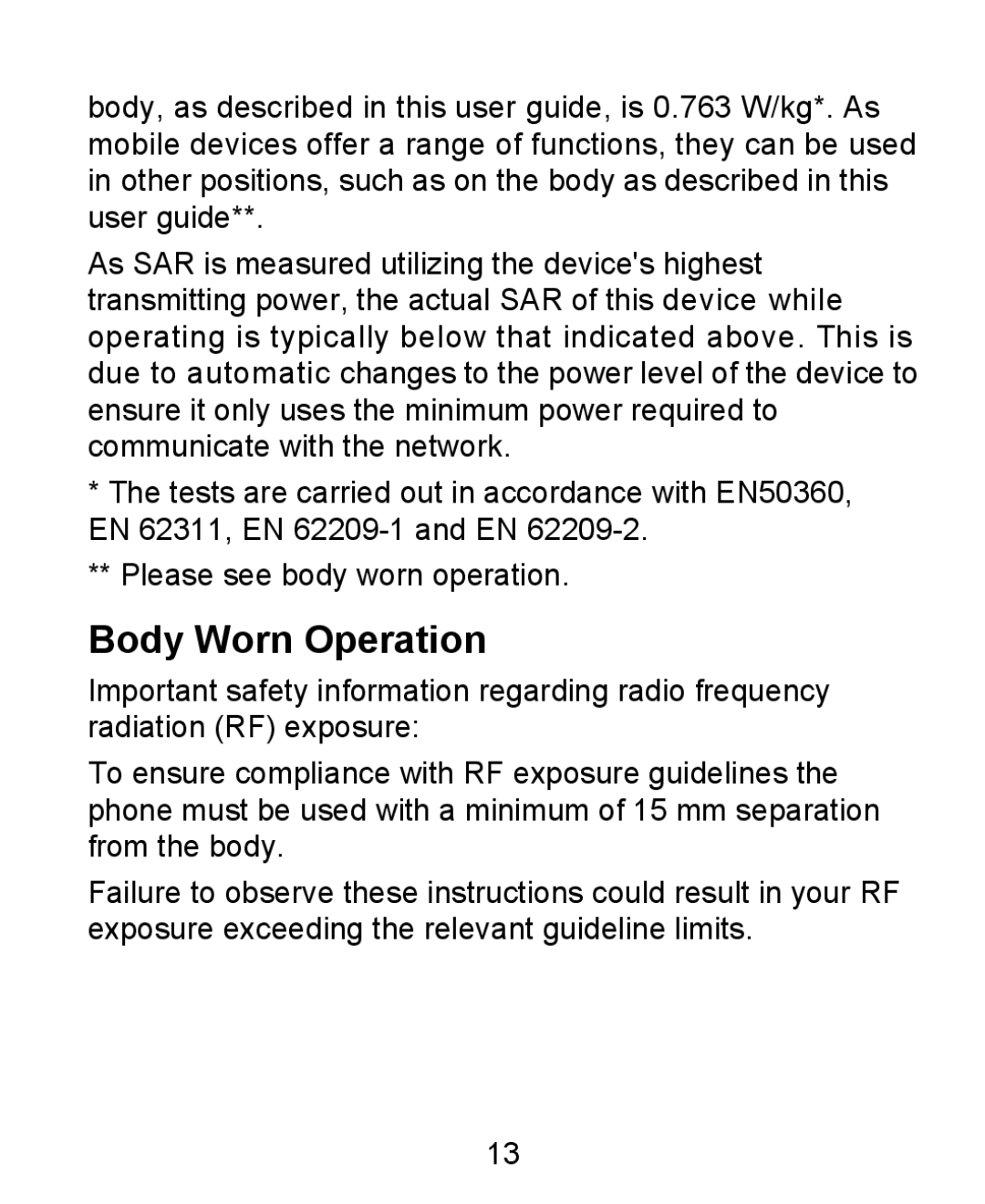 ZTE KIS user manual Body Worn Operation 