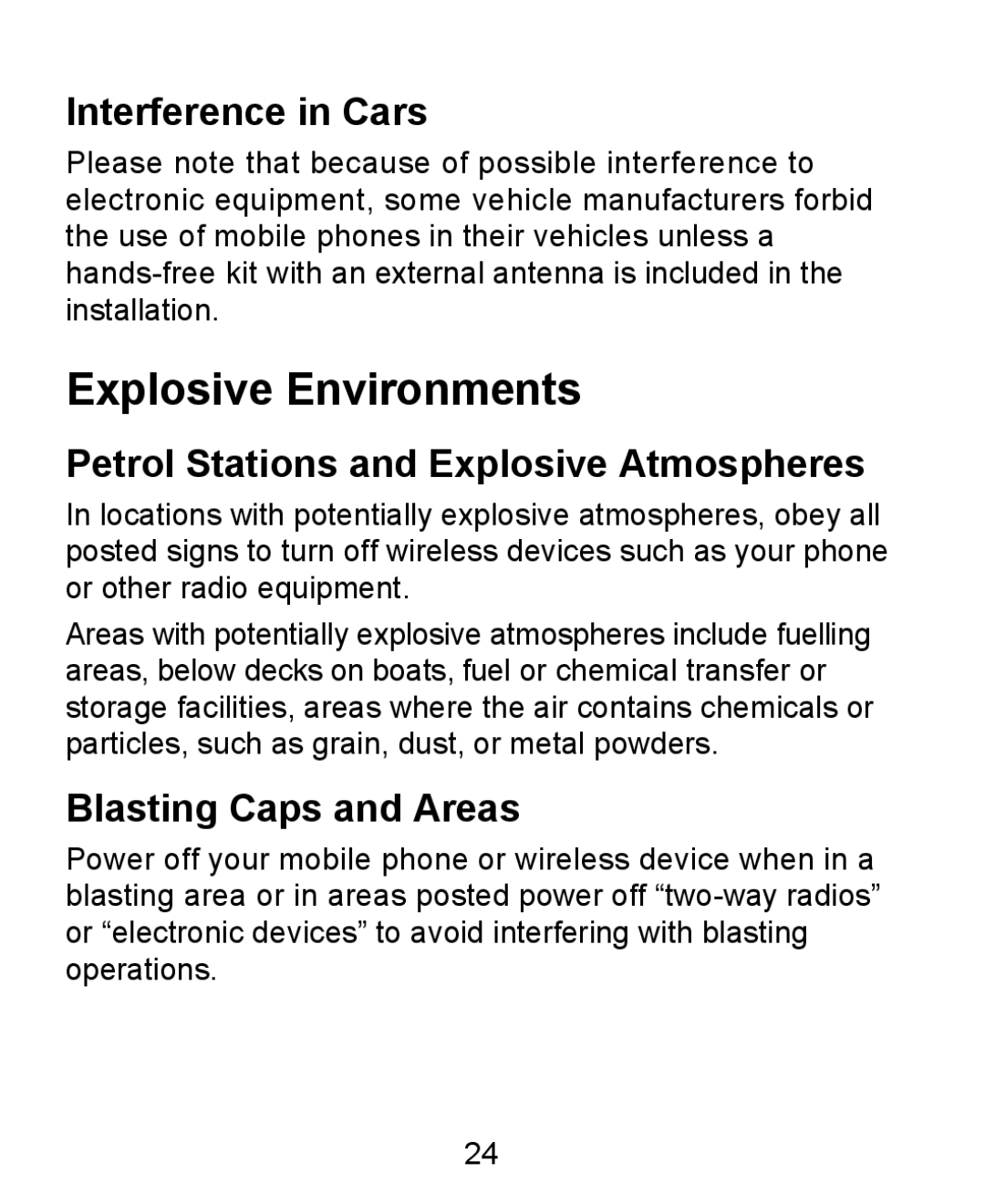 ZTE KIS Explosive Environments, Interference in Cars, Petrol Stations and Explosive Atmospheres, Blasting Caps and Areas 