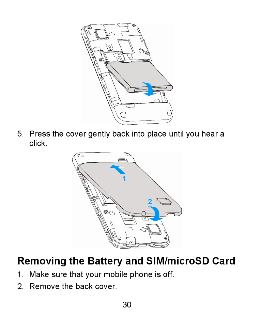 ZTE KIS user manual Removing the Battery and SIM/microSD Card 