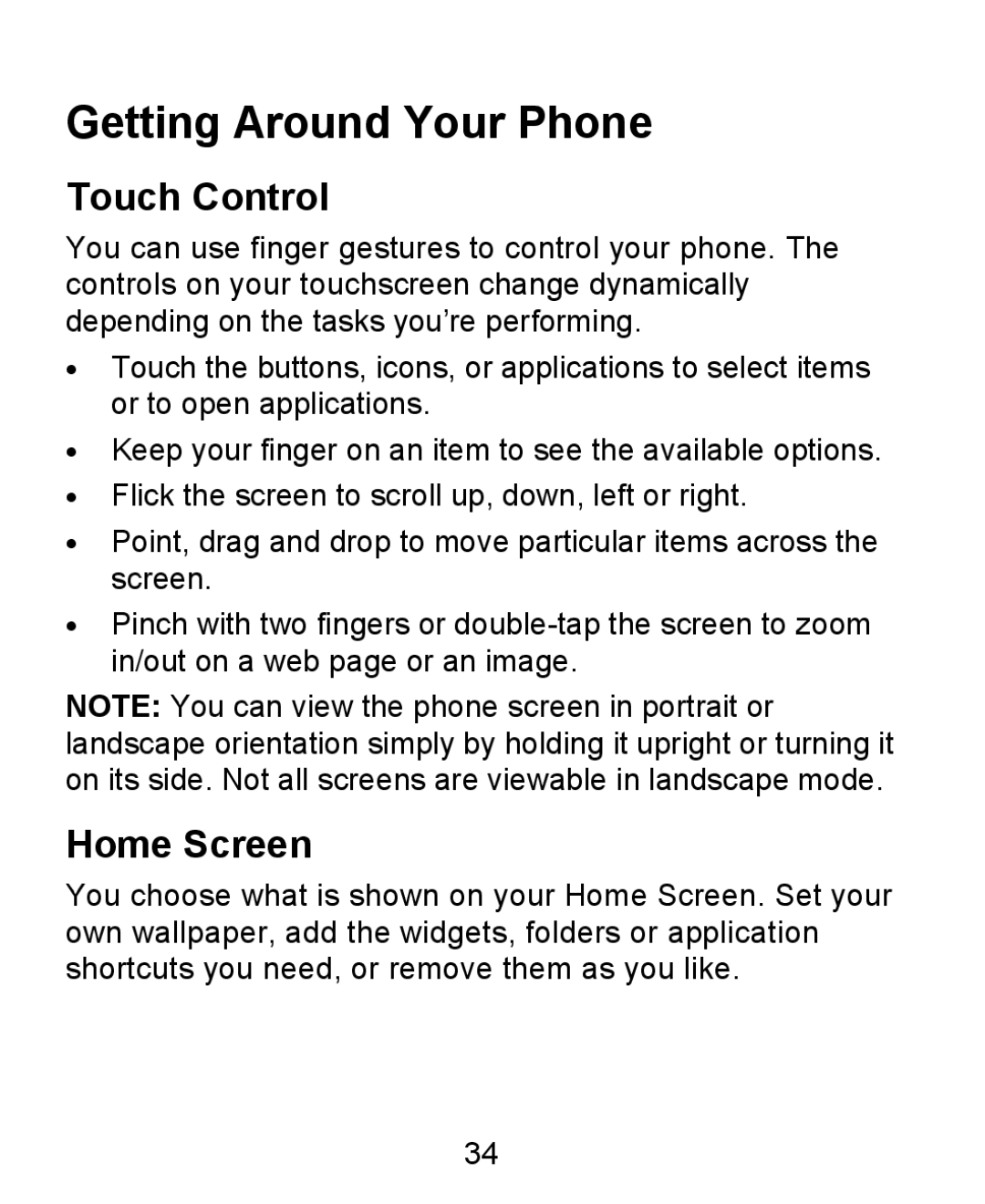 ZTE KIS user manual Getting Around Your Phone, Touch Control, Home Screen 
