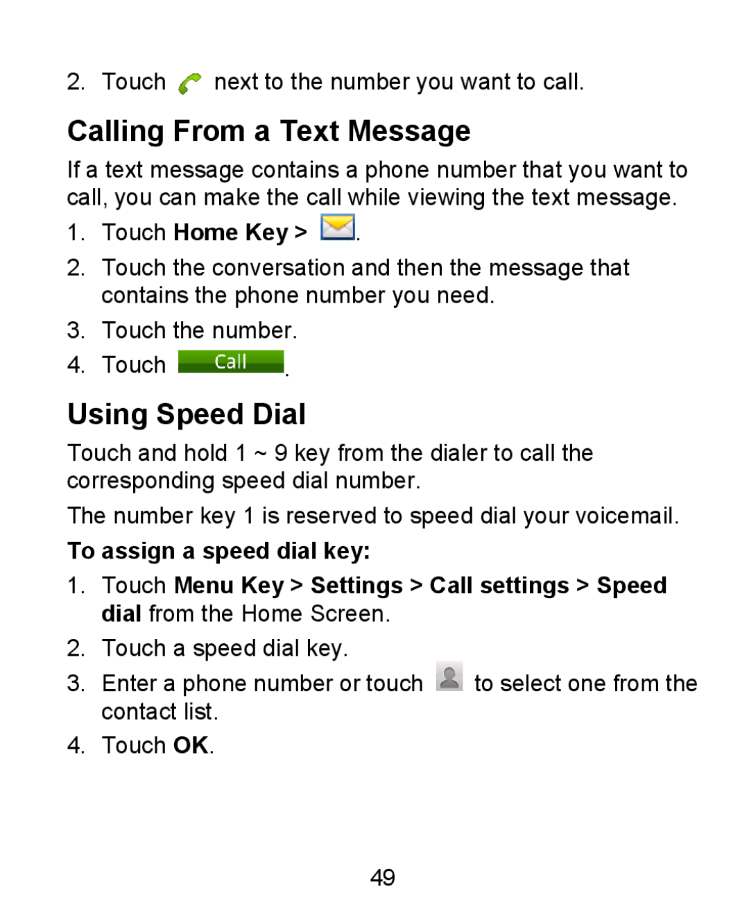 ZTE KIS user manual Calling From a Text Message, Using Speed Dial 