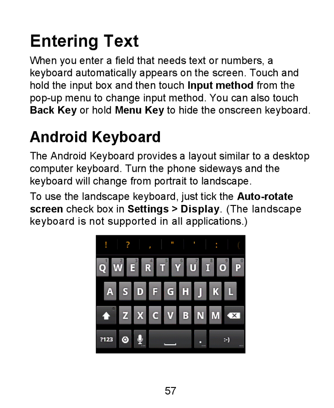 ZTE KIS user manual Entering Text, Android Keyboard 