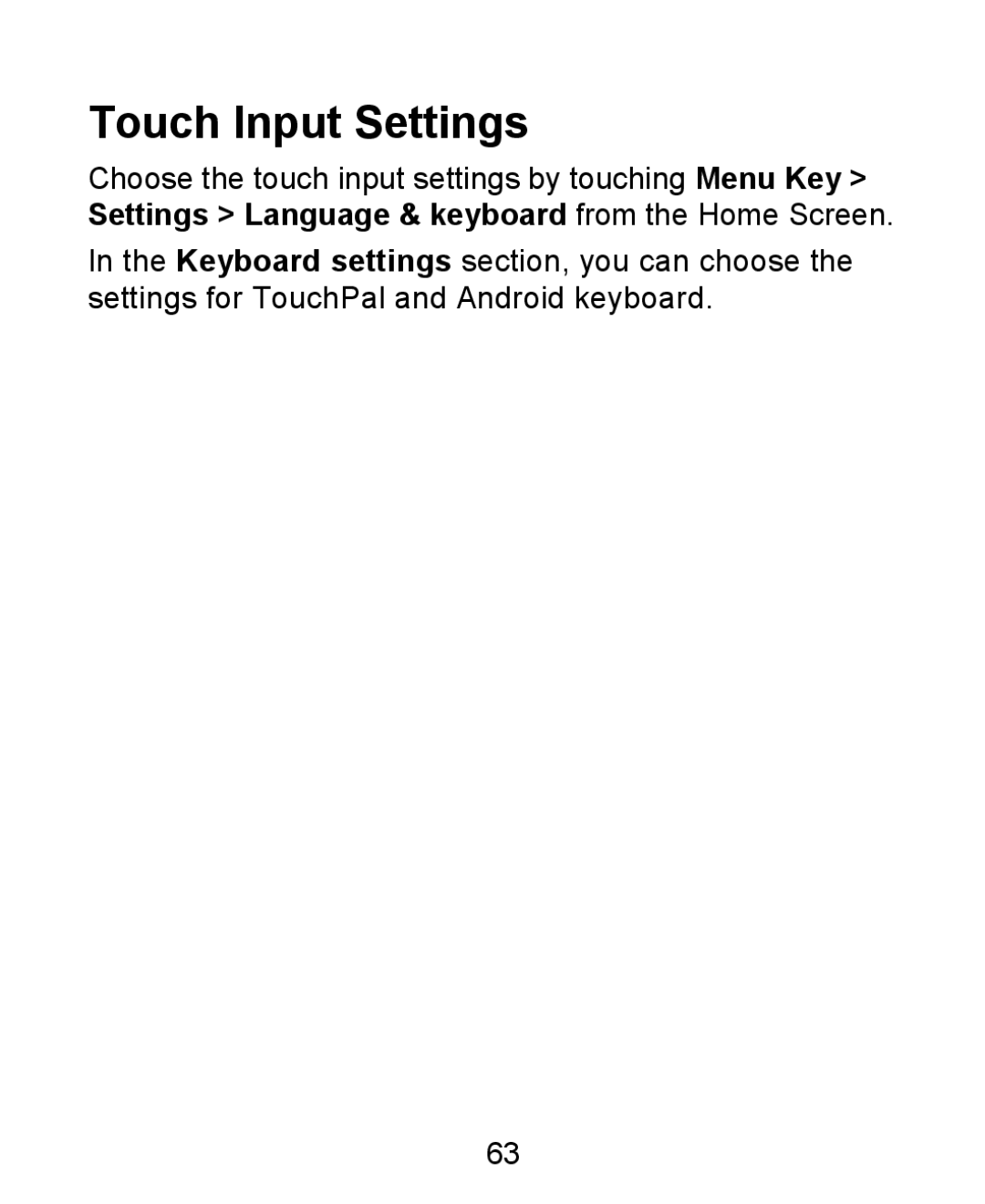 ZTE KIS user manual Touch Input Settings 