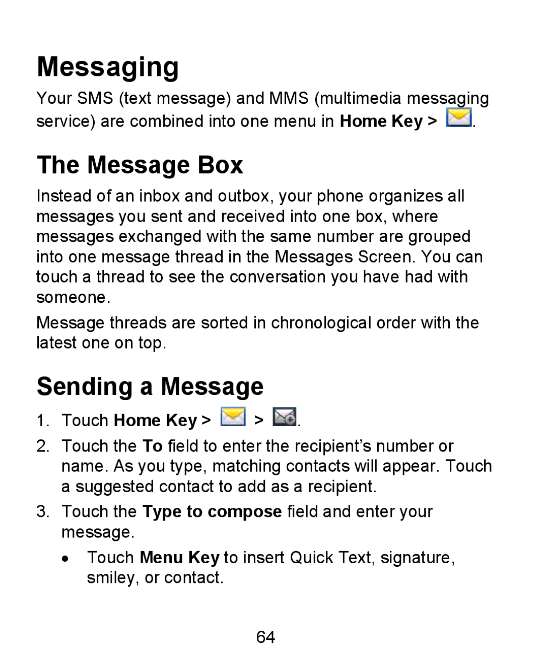 ZTE KIS user manual Messaging, Message Box, Sending a Message 