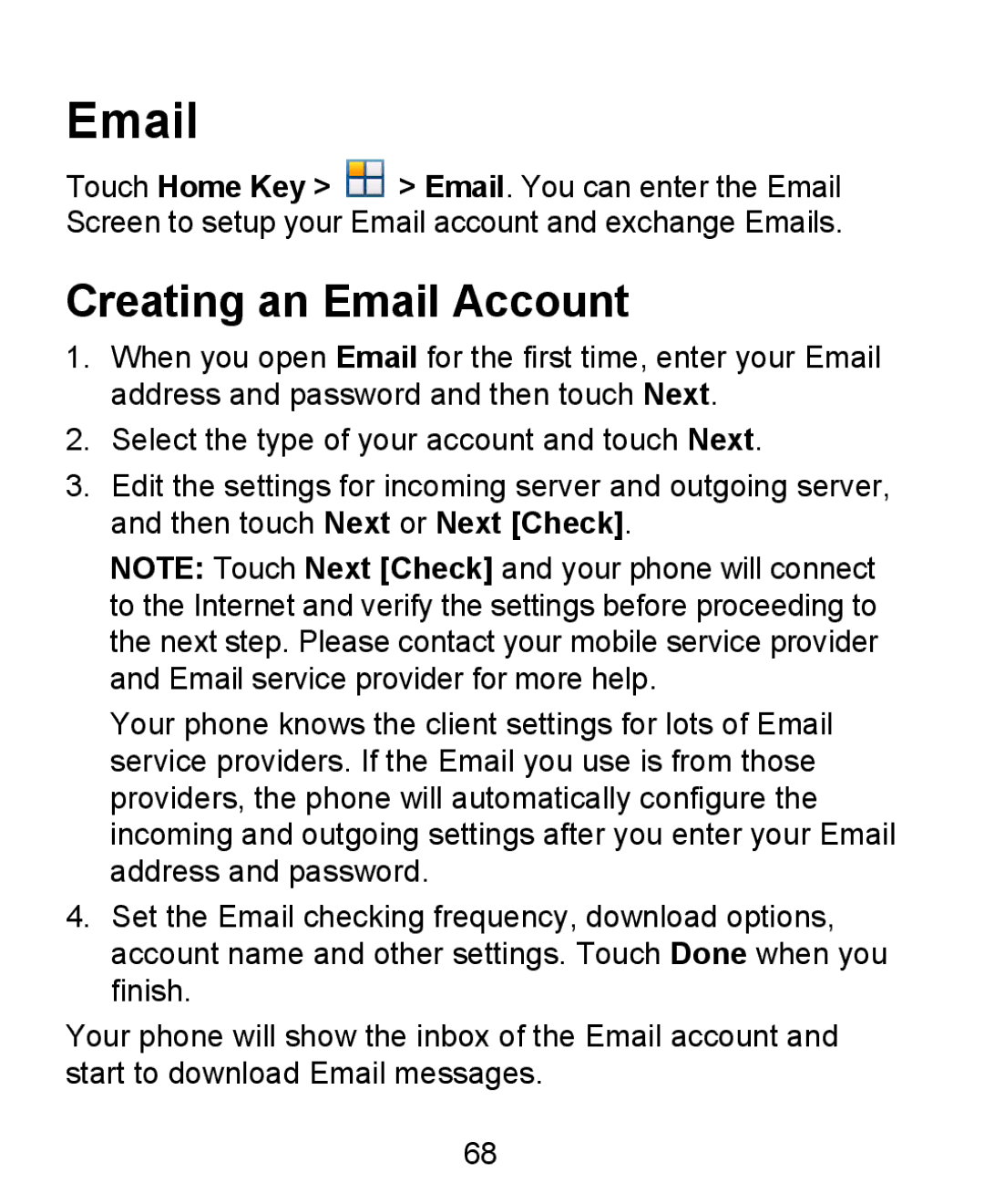 ZTE KIS user manual Creating an Email Account 