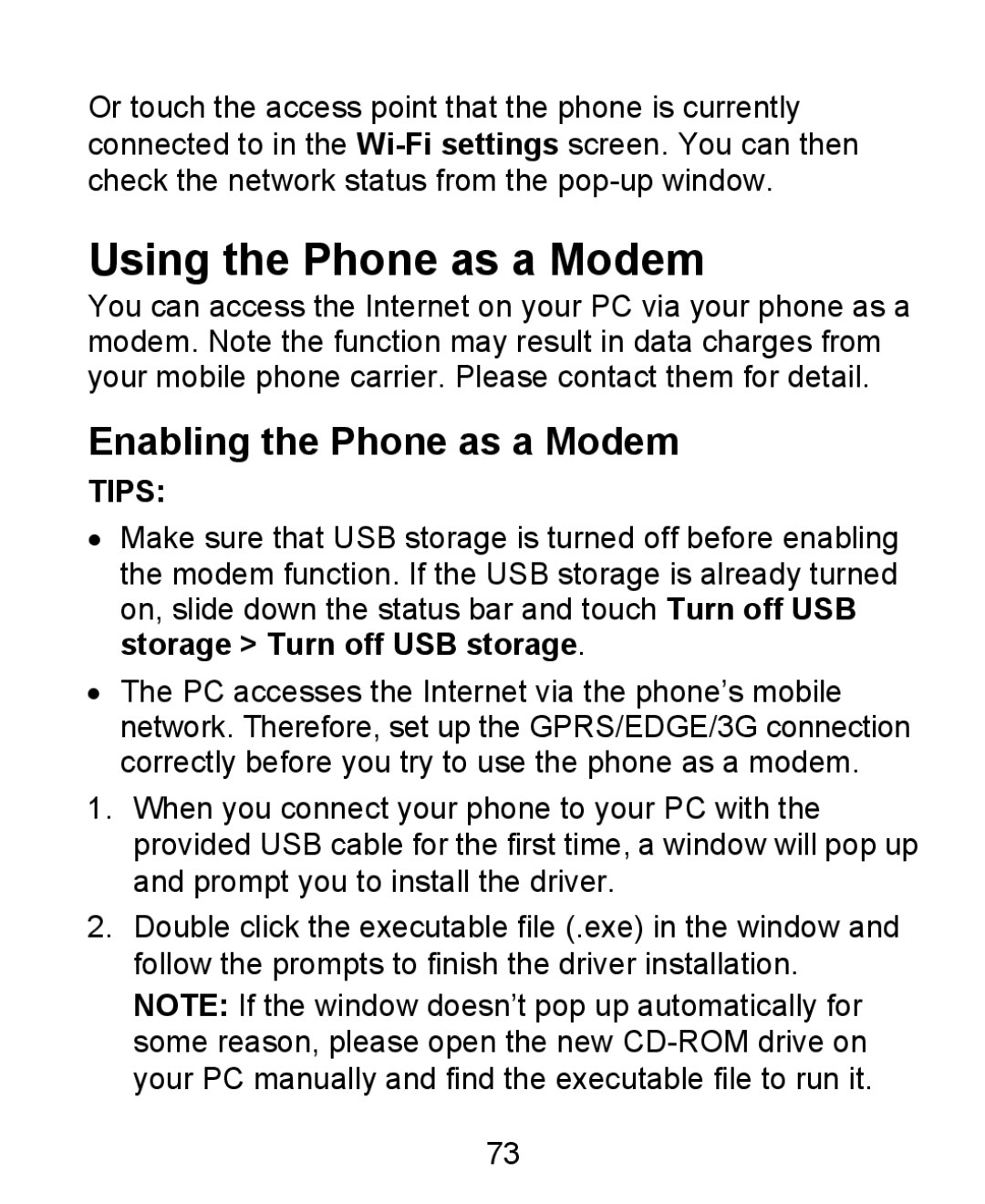 ZTE KIS user manual Using the Phone as a Modem, Enabling the Phone as a Modem 