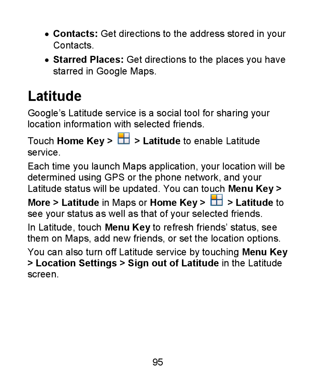 ZTE KIS user manual Touch Home Key Latitude to enable Latitude service 