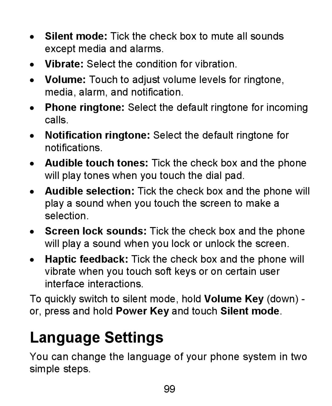 ZTE KIS user manual Language Settings 