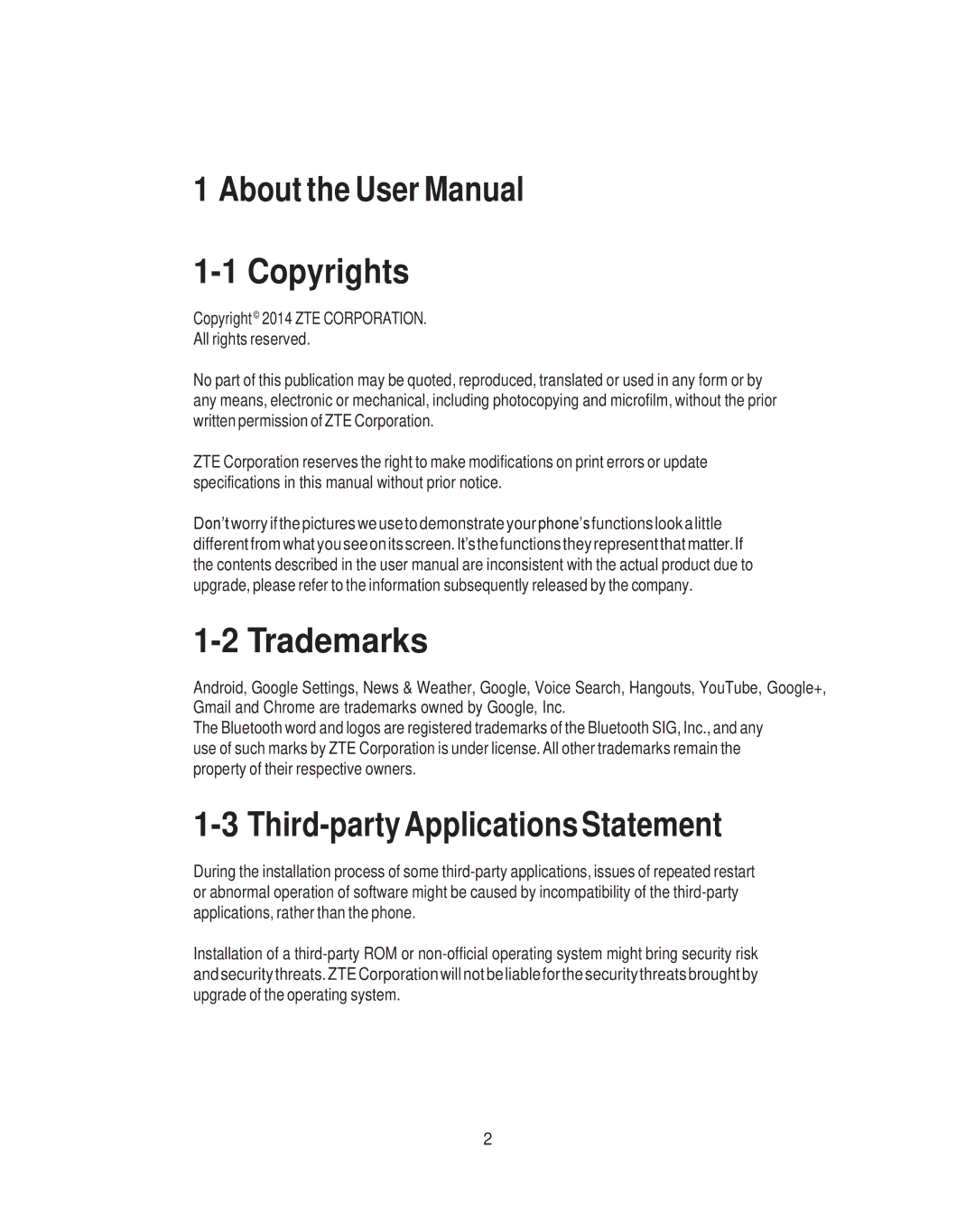 ZTE NX405H user manual Copyrights, Trademarks, Third-party Applications Statement 