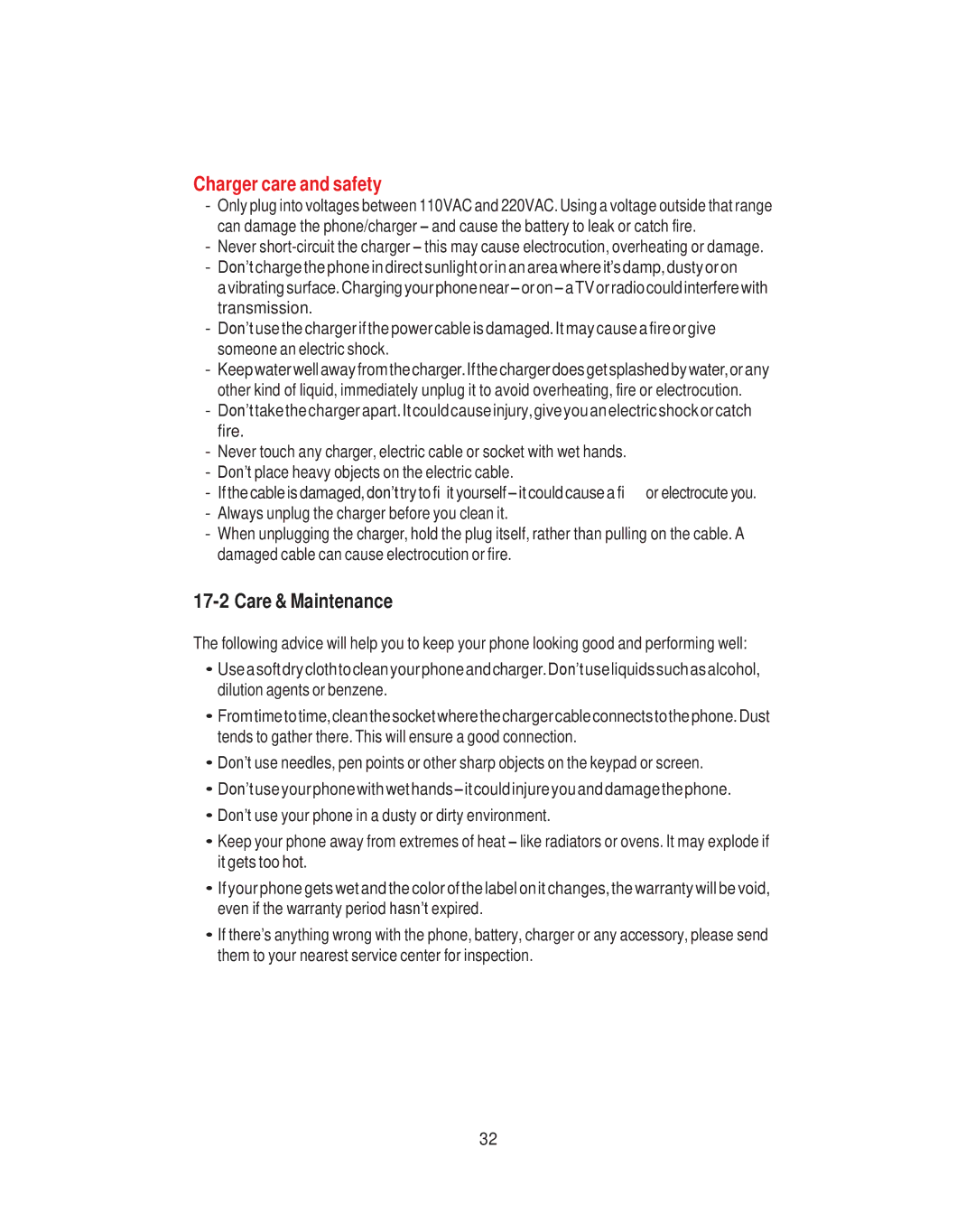 ZTE NX405H user manual Charger care and safety, Care & Maintenance 