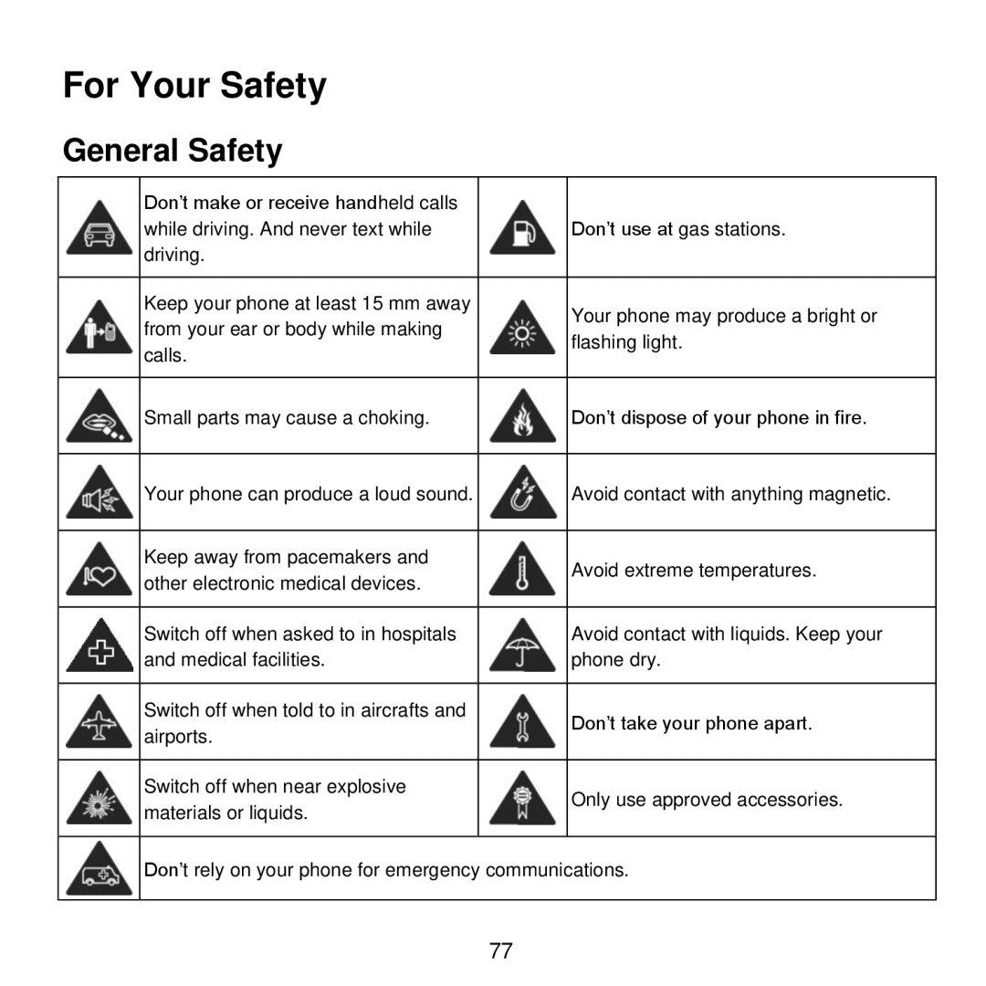 ZTE V768 user manual For Your Safety, General Safety 