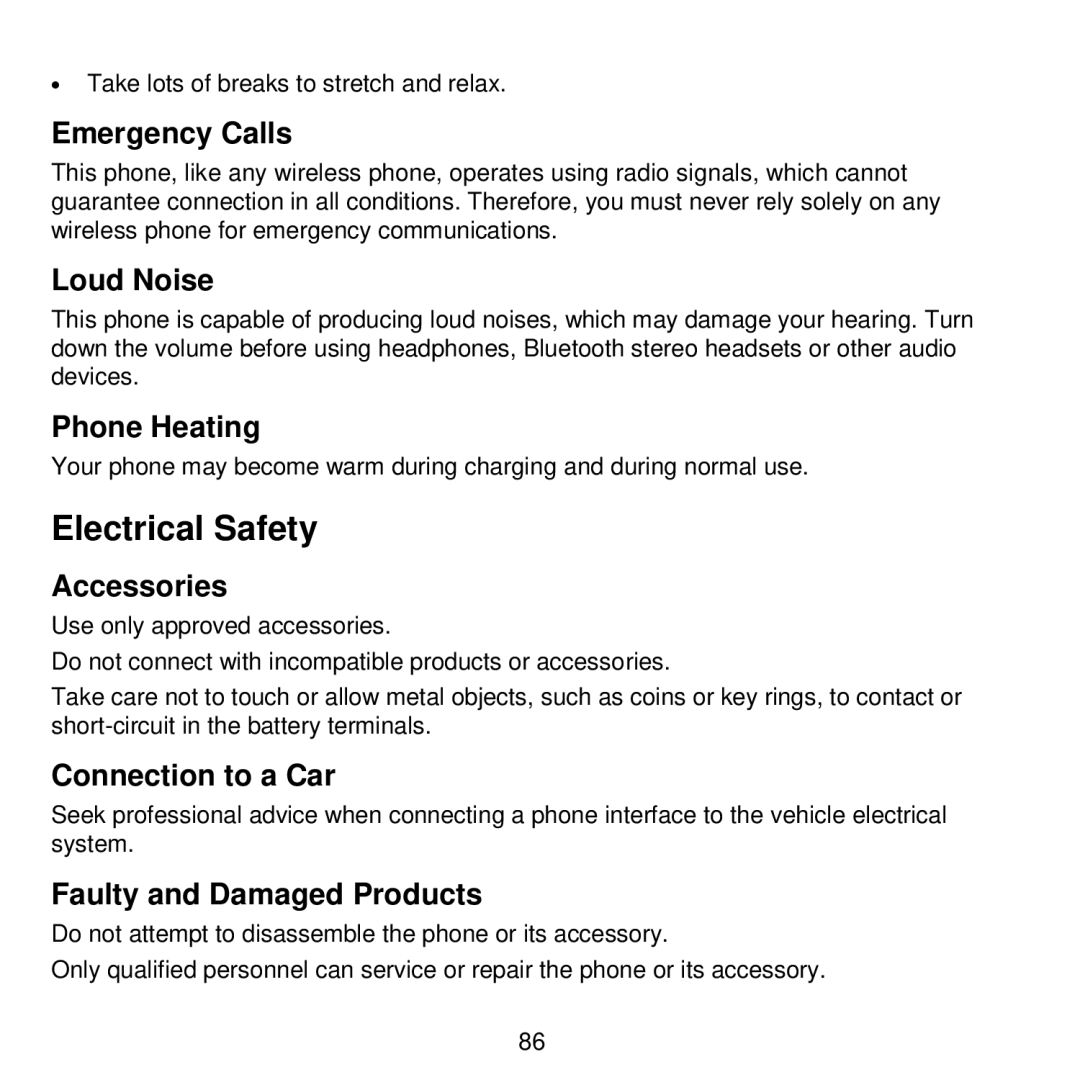 ZTE V768 user manual Electrical Safety 