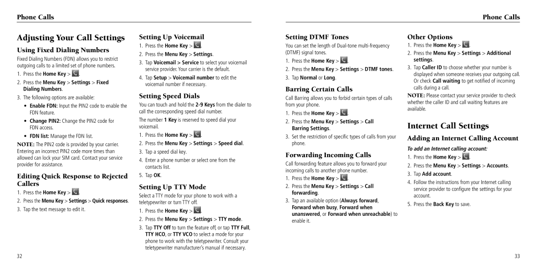 ZTE Z660G user manual Adjusting Your Call Settings, Internet Call Settings 