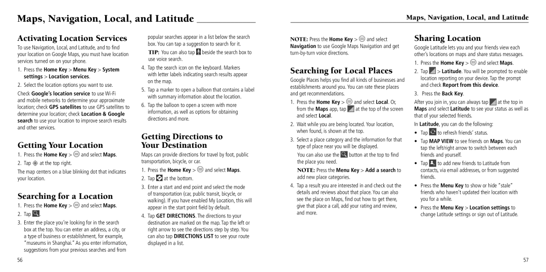 ZTE Z660G user manual Maps, Navigation, Local, and Latitude 