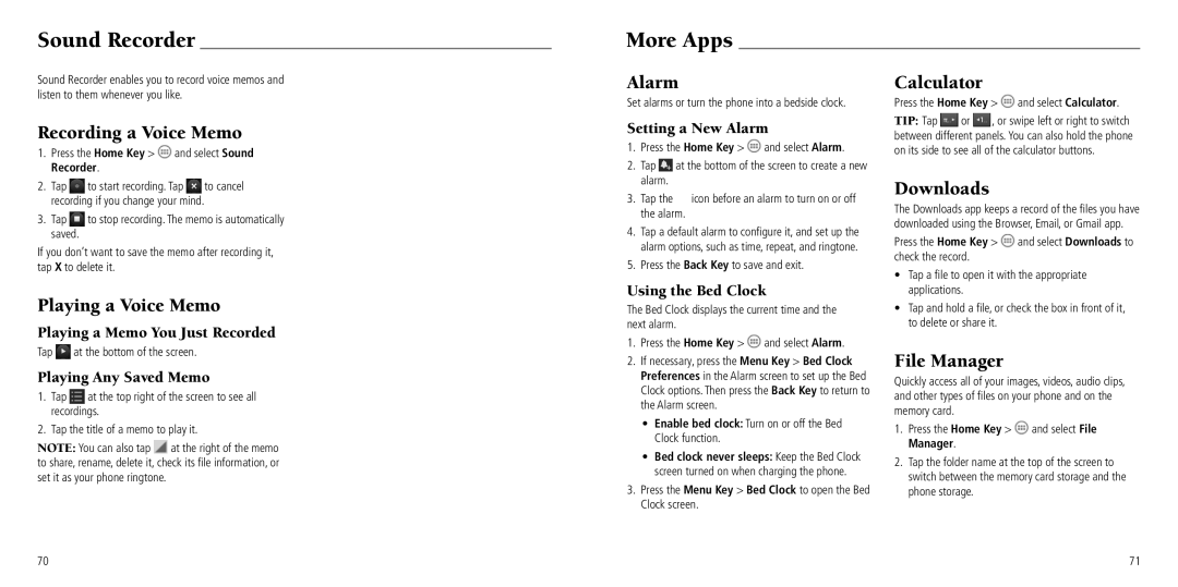 ZTE Z660G user manual Sound Recorder, More Apps 